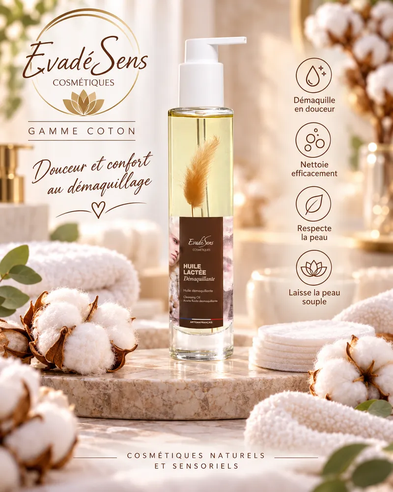 Huile Lactée Démaquillante 100 ml Gamme Coton (tous types de peaux)