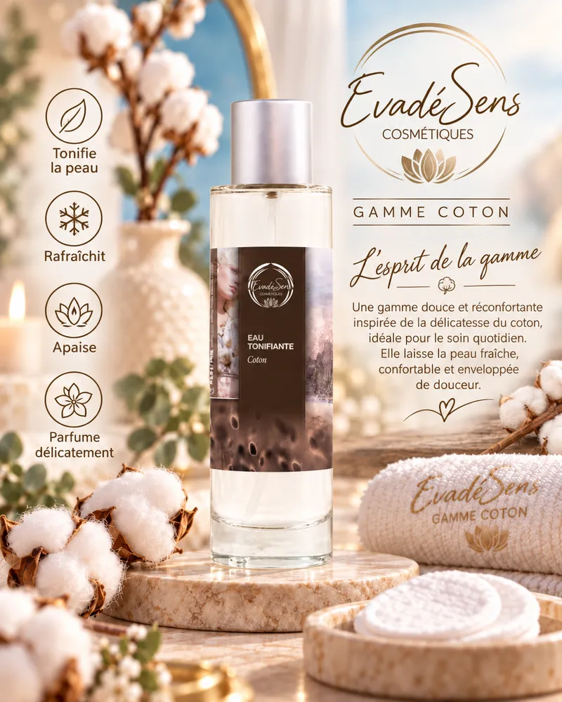 Eau Tonifiante 200 ml Gamme Coton (tous types de peaux)
